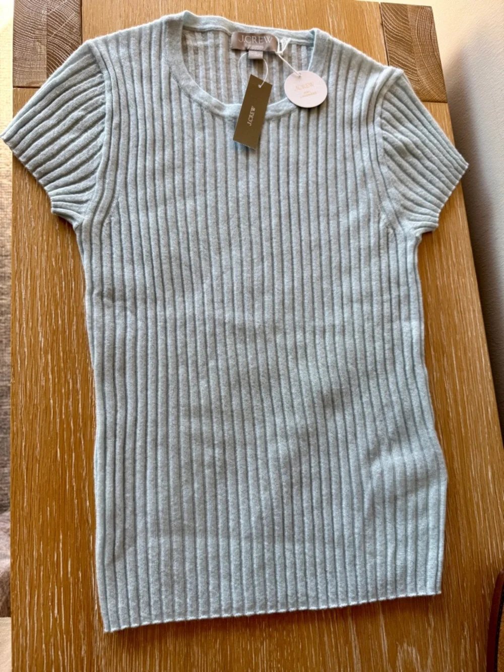 NWT J. CREW Women’s New ribbed featherweight 100% cashmere T-shirt Fresh Air S - Picture 4 of 16